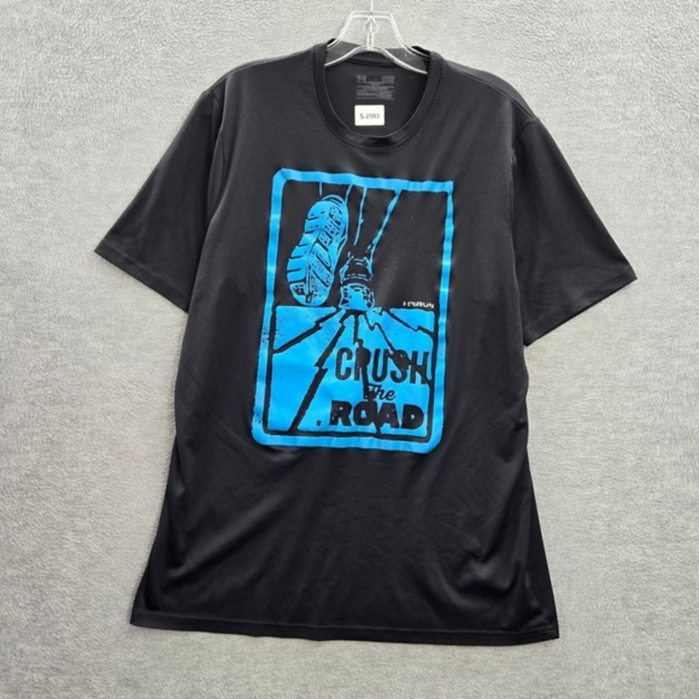 Under Armour Men Activewear Shirt Large Black Crush The Road Run Graphic Tee